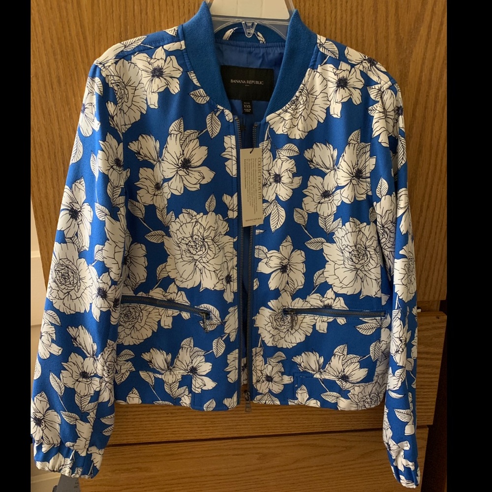Banana Republic Blue Floral Bomber Jacket
